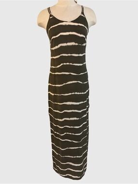 HALSTON Olive/Cream tie dye silk Sleeveless Maxi Dress sz2 $89